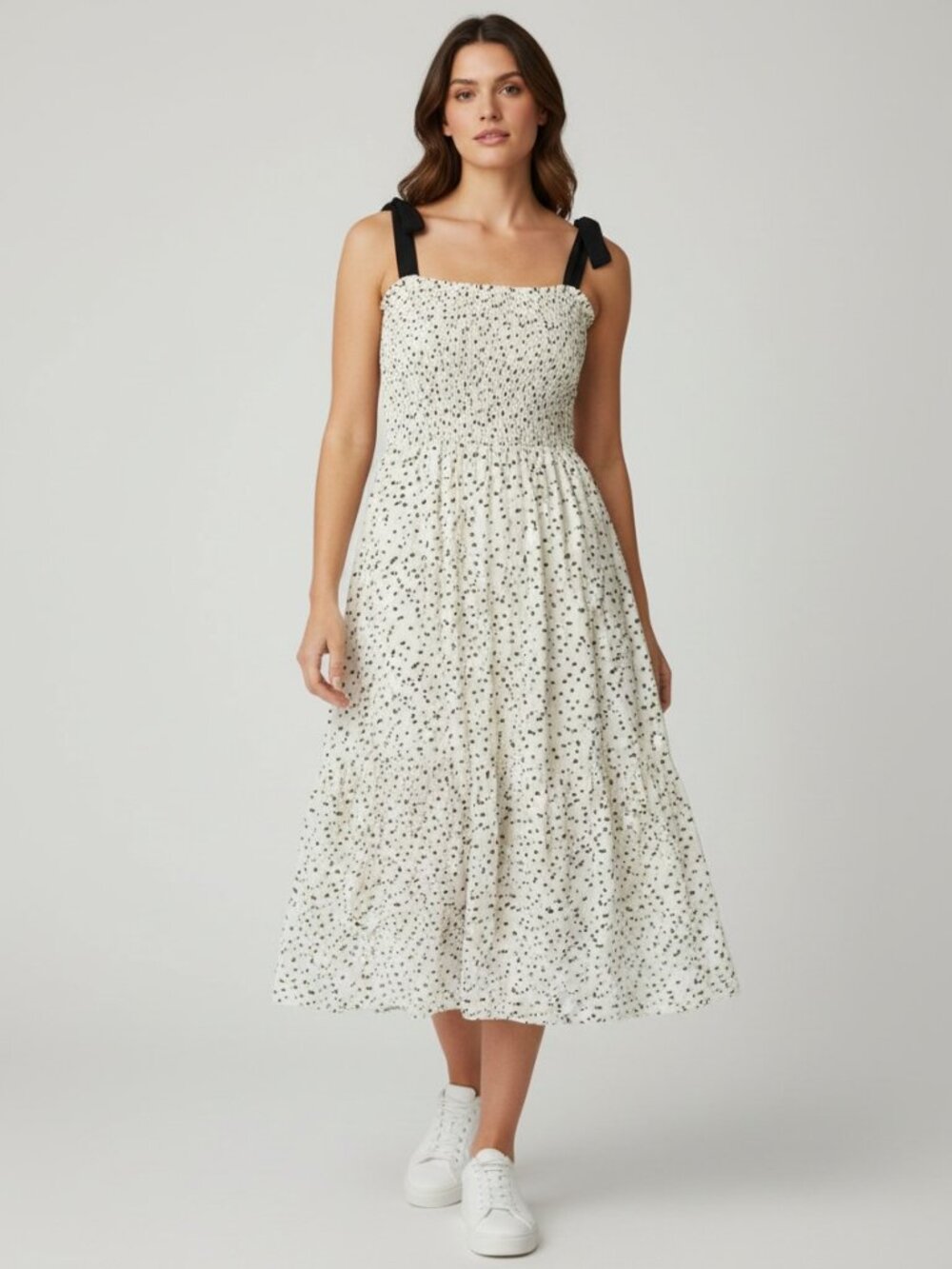 🤍🖤 White Birch Smocked Midi Dress | NWT | Size Large